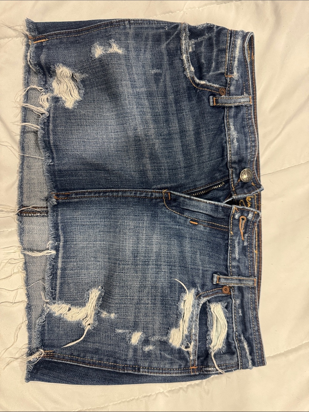 Ruehl No.925 Distressed Blue Denim Mini Skirt